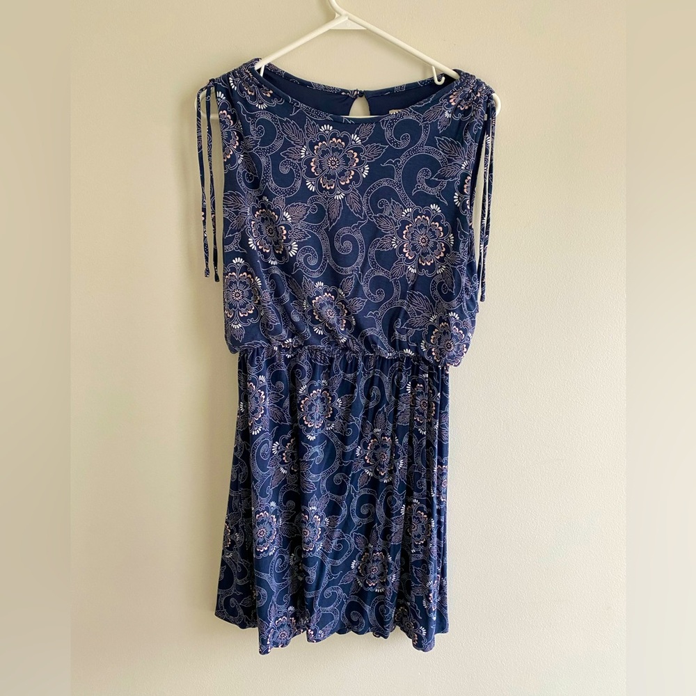 Loft Outlet Petite M Sleeveless Blouson Dress Blue Pink & White